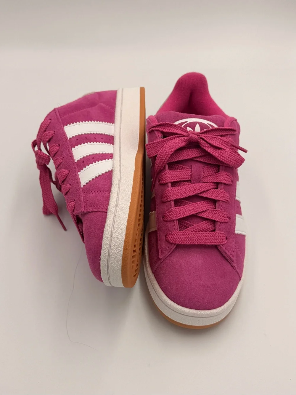 adidas pink suede Campus sneakers with white stripes